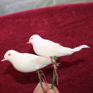 Vintage White Dove - plastic feet and floral pick - set of 2